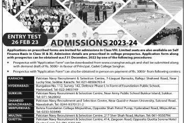 Cadet College Sanghar Admission 2023-24 Last Date